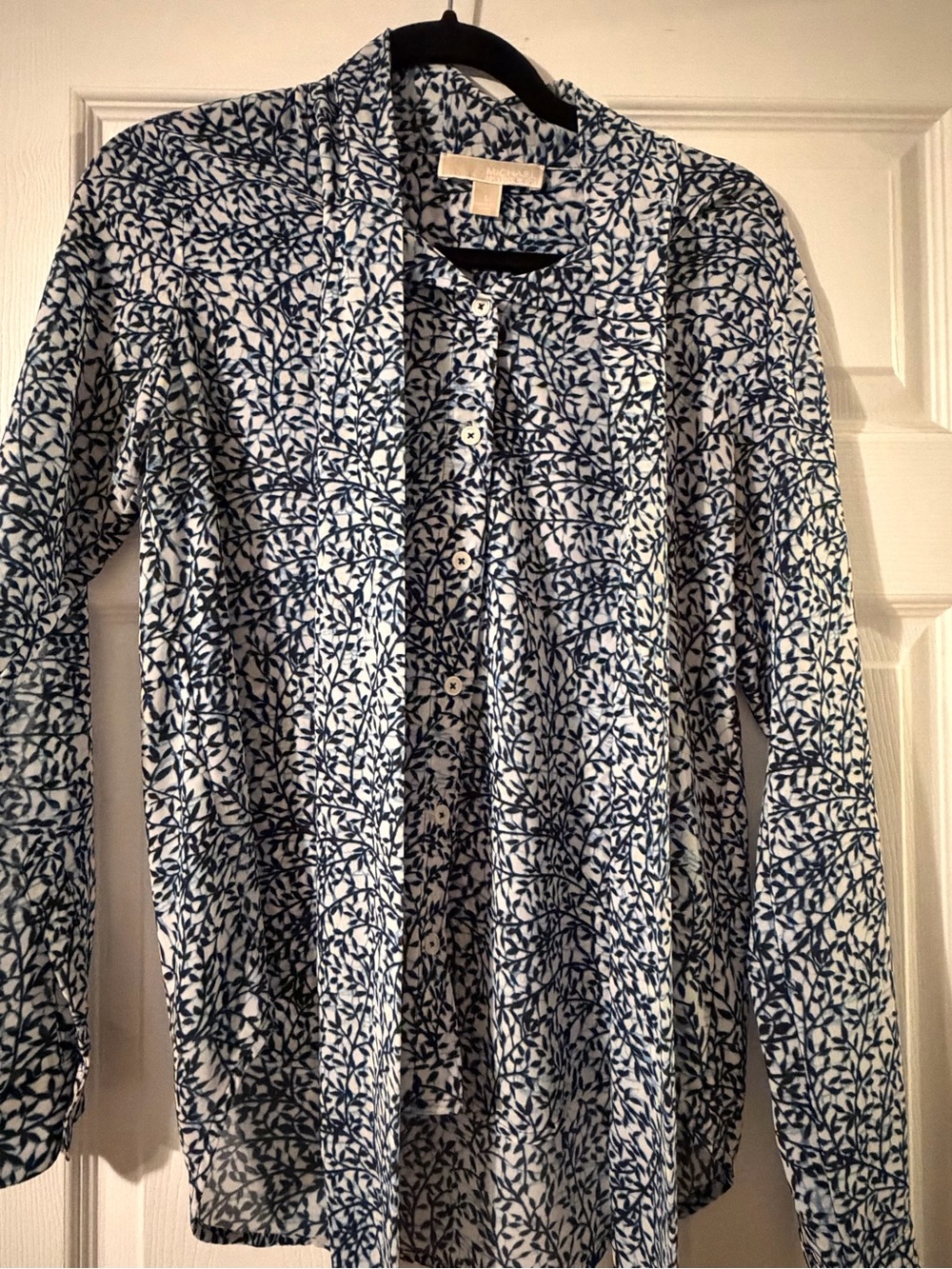 MICHAEL Michael Kors Navy and White Leaf-Print Button Down Shirt